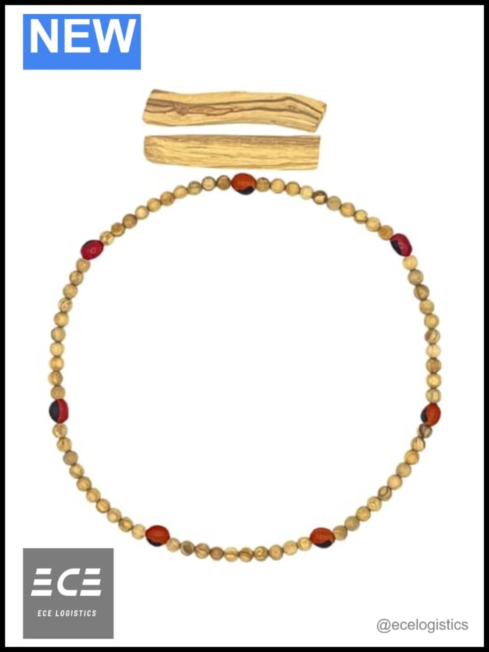 Palo Santo Huayruro Seed Beaded Necklace 2 Smudging Sticks Handmade Peru